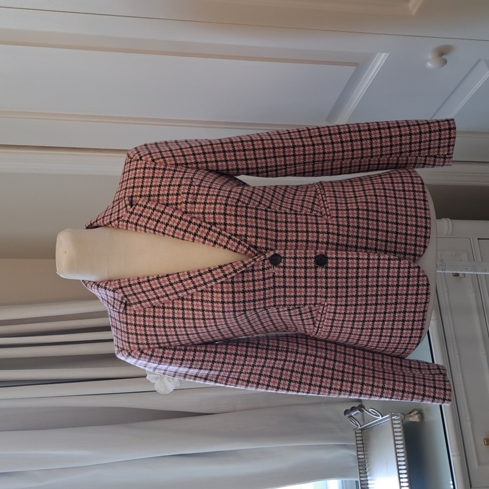 NWOT‎ J.Crew Womens Wool Blend Blazer Pink/Brown/Cream Plaid Print Lined XXS